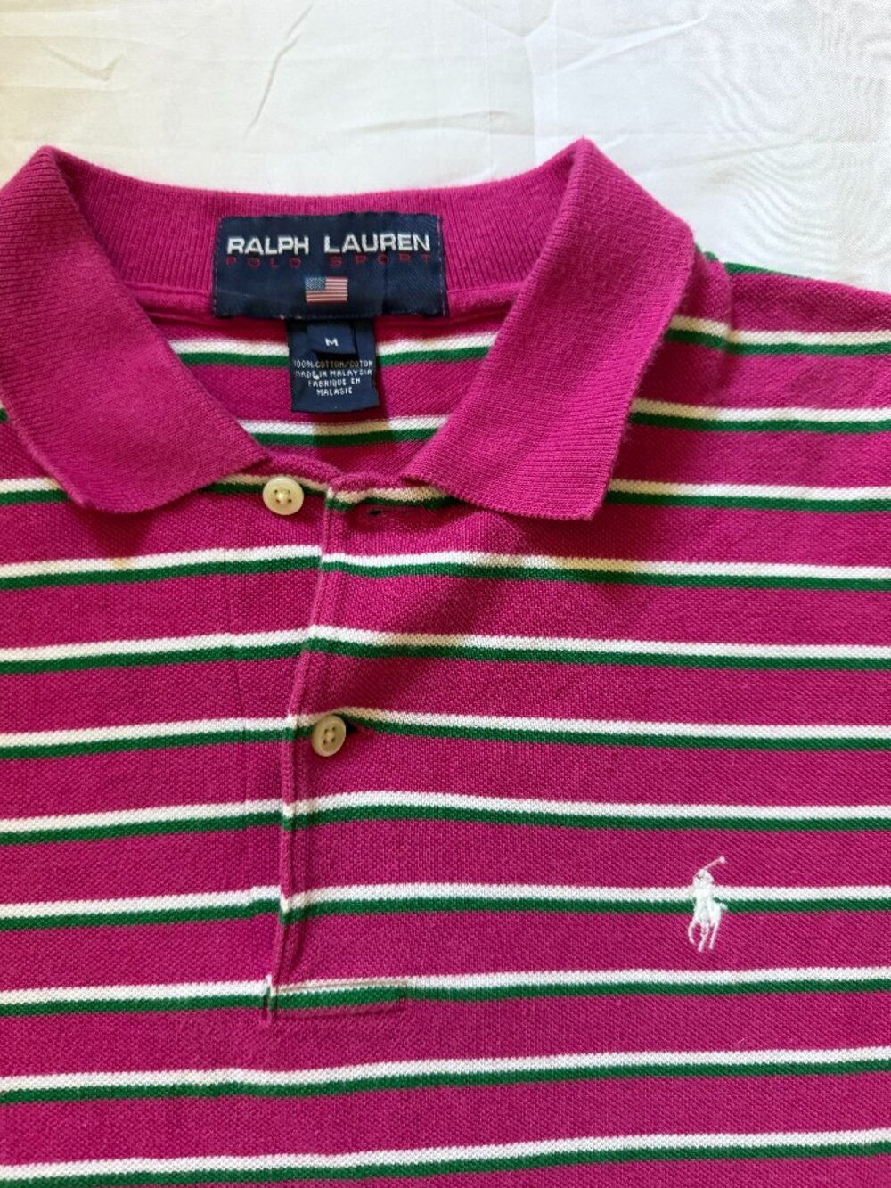 Vintage 90's Polo Ralph Lauren Polo Shirt Mens Size M Pink Green White Stripes
